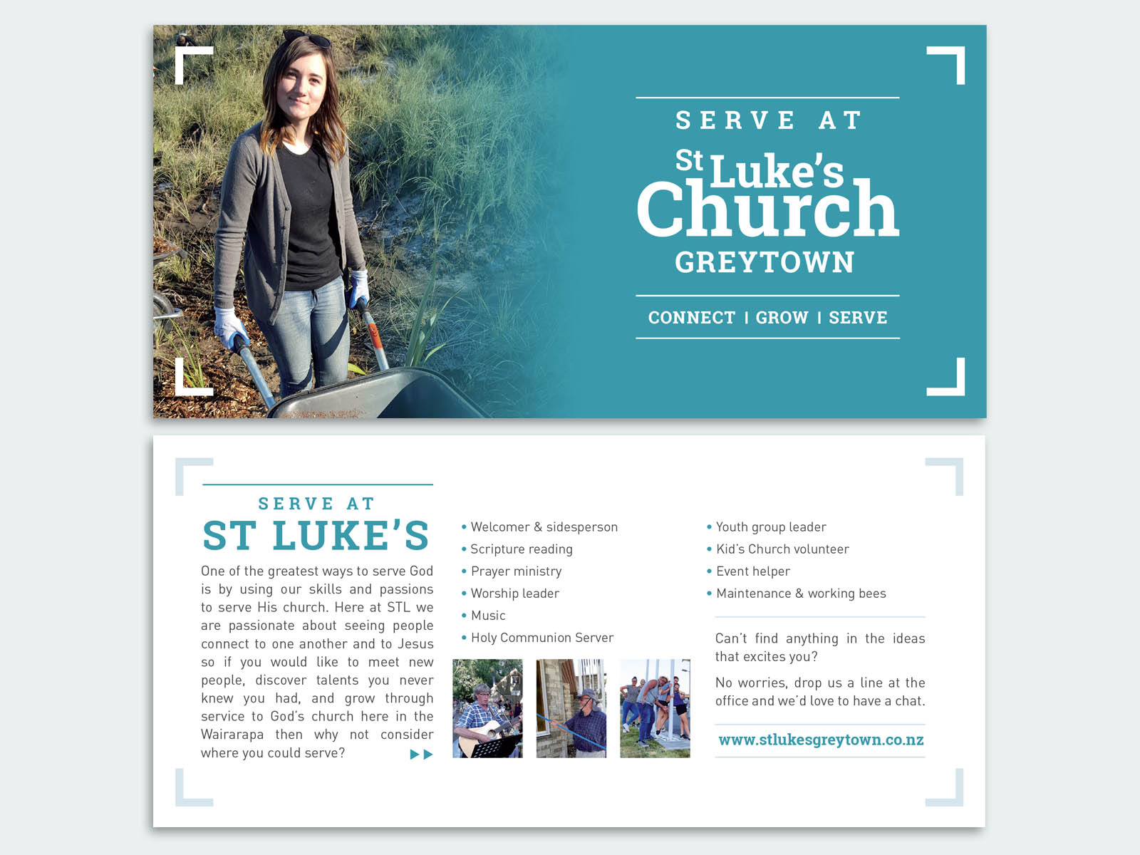 St Luke's church flyer which talks about how to serve at St Lukes Greytown.