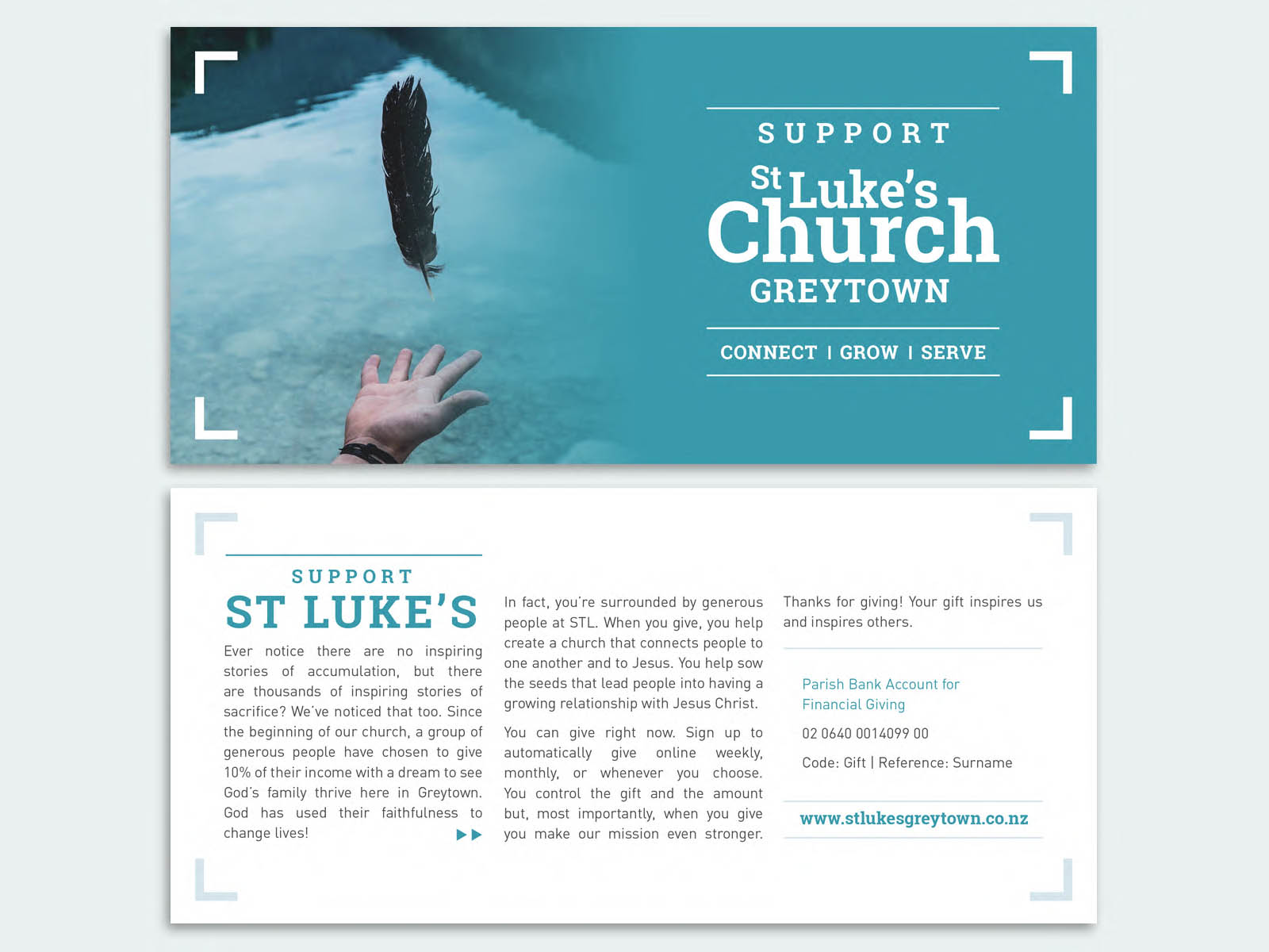 Photo shows St Luke's flyer which talks about how to support St Luke's Church in Greytown financially.